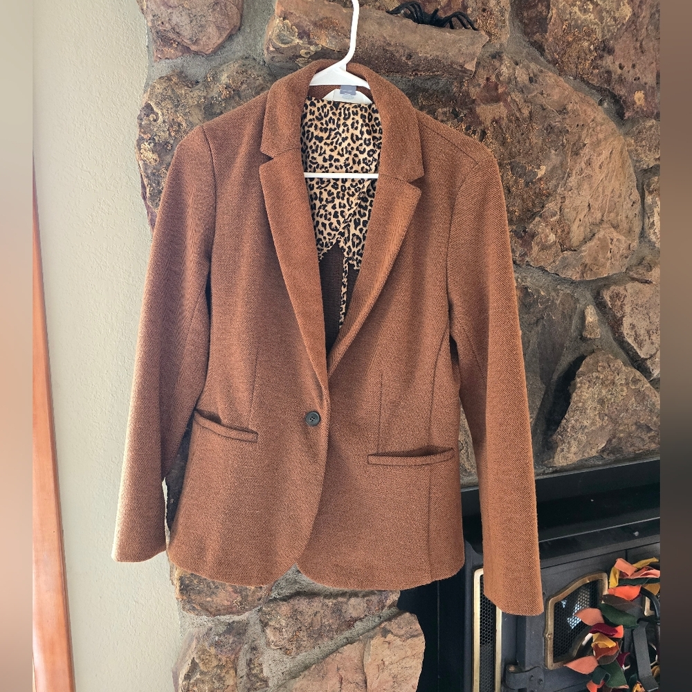 Old Navy Brown Blazer with Leopard-Print Lining
